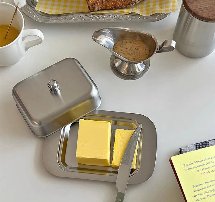 Reese Butter Dish – sleek stainless steel butter dish with a minimalist design, perfect for keeping butter fresh and adding elegance to your table.