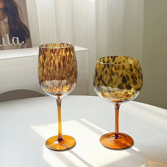 Vintage Amber Leopard Print Wine Glass - Crystal