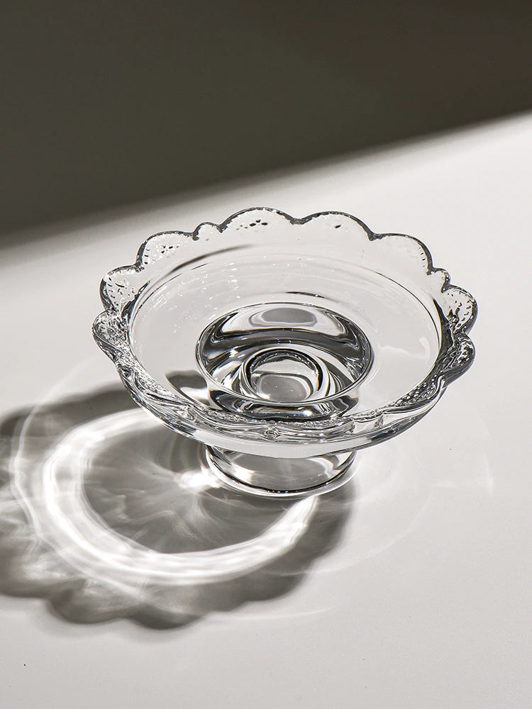 Tulah Mini Pedestal Dish – vintage-inspired glass dish in pink or clear, perfect for showcasing mini desserts, candies, or small items with timeless charm.