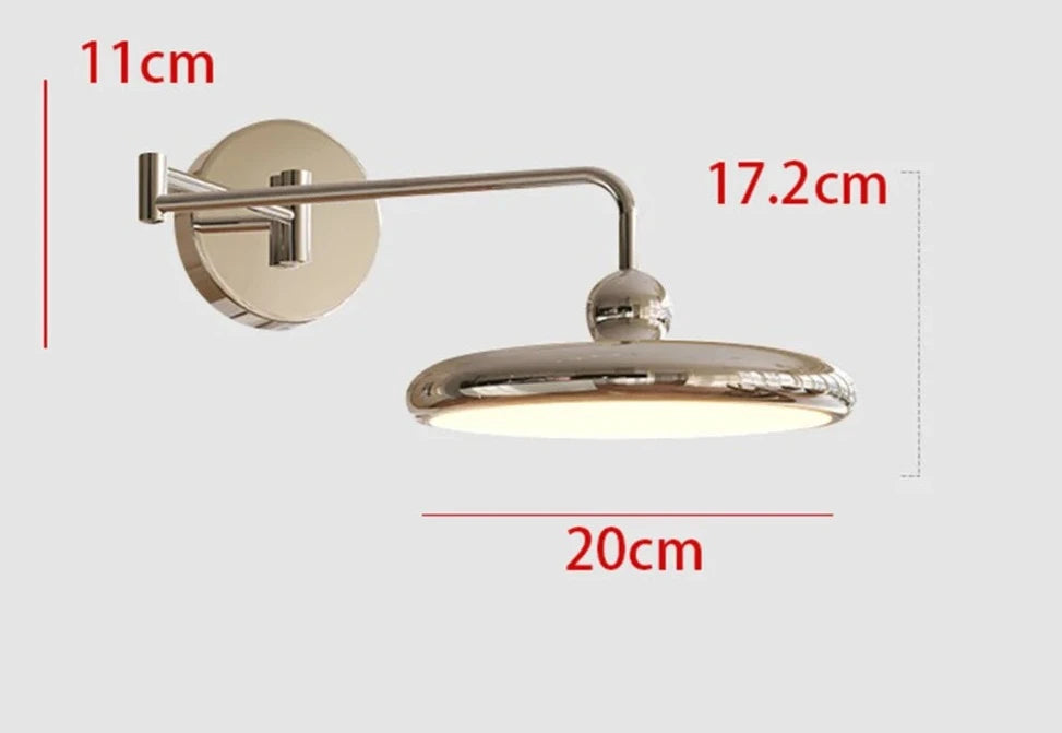 Modern Gogo Wall Lamp with silver and cream finish, ball detail, chrome accents, and swinging arm with knob switch. Ideal for cool homeowners, perfect for accent lighting in bedrooms, living rooms, or offices.