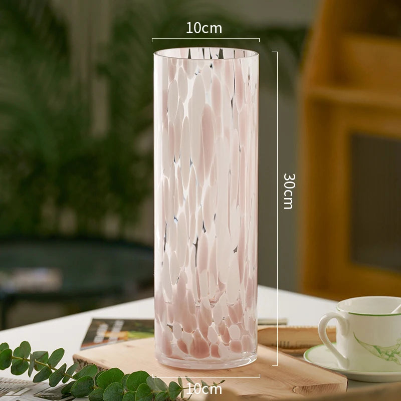 Blake Vase – glass vase with a pink leopard pattern in soft blush tones, available in small, medium, and large sizes, perfect for displaying flowers or greenery.