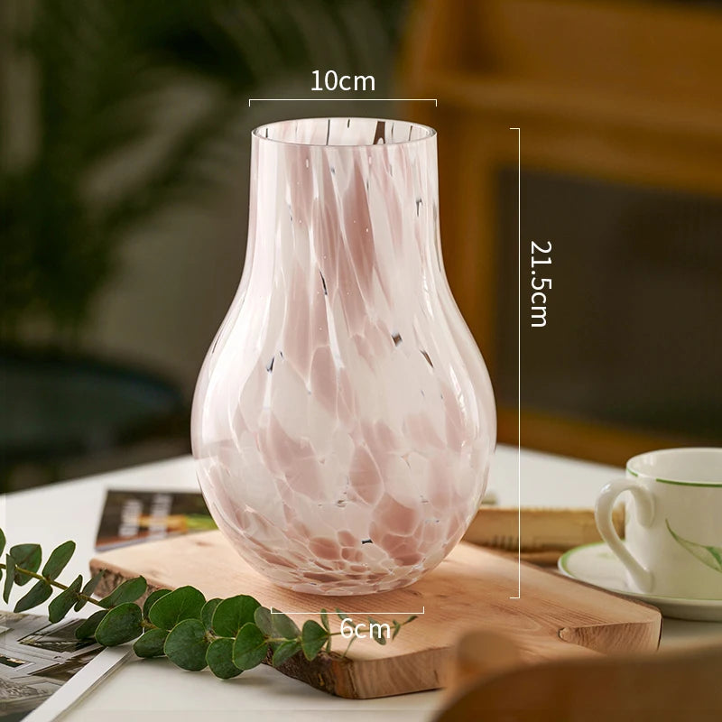 Blake Vase – glass vase with a pink leopard pattern in soft blush tones, available in small, medium, and large sizes, perfect for displaying flowers or greenery.