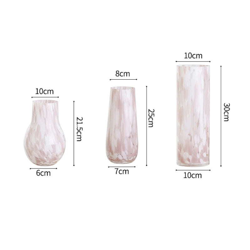 Blake Vase – glass vase with a pink leopard pattern in soft blush tones, available in small, medium, and large sizes, perfect for displaying flowers or greenery.