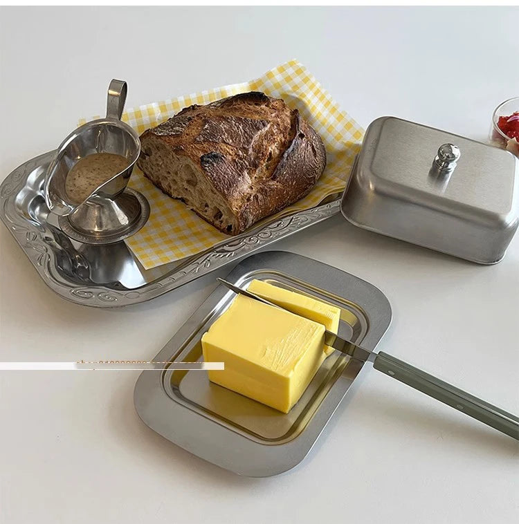 Reese Butter Dish – sleek stainless steel butter dish with a minimalist design, perfect for keeping butter fresh and adding elegance to your table.