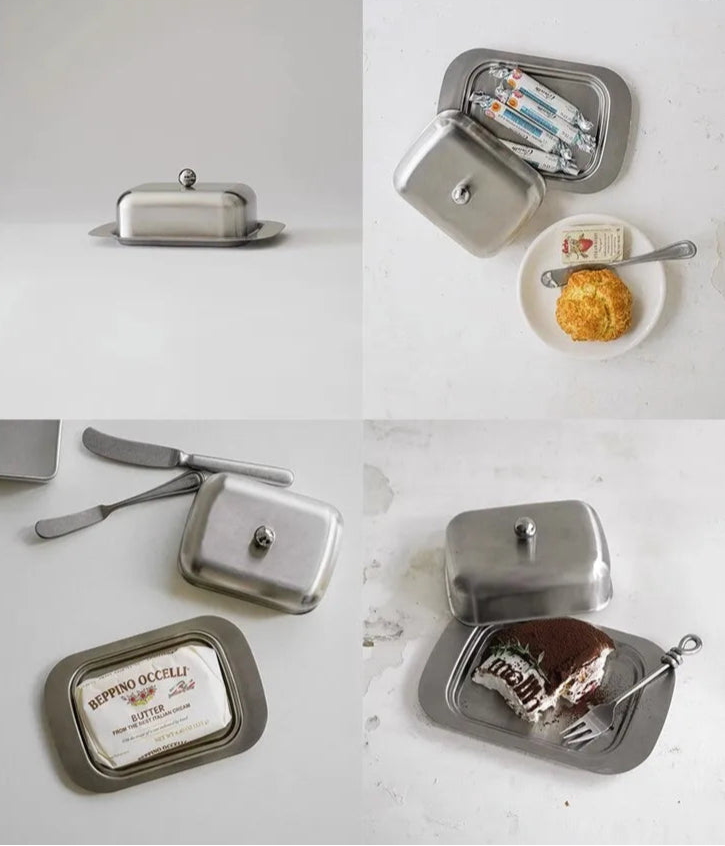 Reese Butter Dish – sleek stainless steel butter dish with a minimalist design, perfect for keeping butter fresh and adding elegance to your table.