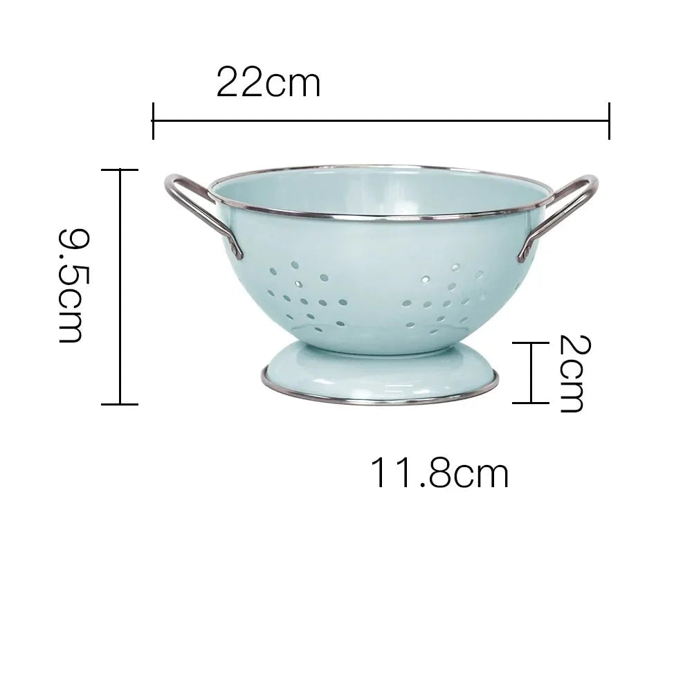 Harmon Colander – small metal colander in blue or white, designed for rinsing fruits, vegetables, and pasta, combining durability with a sleek, modern aesthetic.